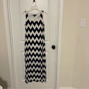 Jessica Howard Navy Blue and White Maxi Sundress Sleeveless Scoop Neck/ S